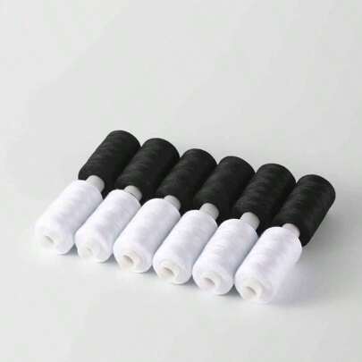 40/2 Black & White 500 Yard Polyester Sewing Thread, Suitable For Household Sewing Machines And Handcraft DIY; High Quality And Durable