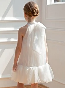 Young Girl Bow-Knot Tulle Easter Dress, Elegant Princess Party Gown, Suitable For Girls Birthday Gift, Banquet, Prom, Holiday Occasion, Flower Girl Wedding Dress