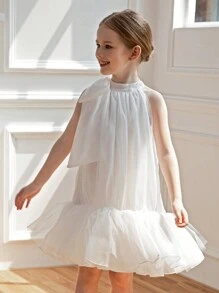 Young Girl Bow-Knot Tulle Easter Dress, Elegant Princess Party Gown, Suitable For Girls Birthday Gift, Banquet, Prom, Holiday Occasion, Flower Girl Wedding Dress