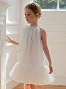 Young Girl Bow-Knot Tulle Easter Dress, Elegant Princess Party Gown, Suitable For Girls Birthday Gift, Banquet, Prom, Holiday Occasion, Flower Girl Wedding Dress
