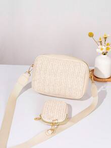1pc Girl's Mini Wavy Pattern Embossed Letter Bag, Mobile Phone Bag Coin Purse - Apricot - View 6