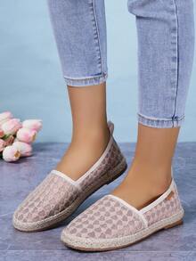 女士夏季透气网眼鞋，新款一脚蹬驾车乐福鞋，时尚百搭网眼鞋 - 粉色 - 查看 6