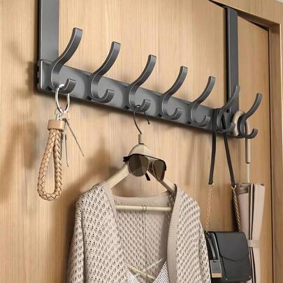 1个节省空间的门后挂钩 - 无需钻孔，采用优质太空铝材料，安装简便，多用途挂钩，适用于浴室和卧室，多功能收纳方案，浴室配件，浴室工具