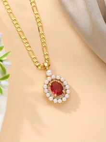 1 viên ngọc trai giả thanh lịch lấp lánh & trang trí bằng đá Cubic Zirconia Mặt dây chuyền hình bầu dục  Dây chuyền dành cho nữ Tiệc sang trọng đẳng cấp Ngày tiệc Đề xuất kỳ nghỉ ở bãi biển Quà tặng sinh nhật đính hôn Quà tặng trang sức cao cấp - Vàng - Xem 1
