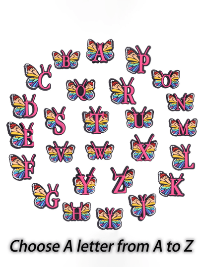 1 Peça Encantos de Decoração de Sapato da Série de Borboletas do Alfabeto, Acessórios de Plástico Destacáveis para DIY em Tamancos, Sandálias, Bolsas de Praia, Presente para Festa de Feriado (Feito à Mão, Pode ter Resíduos de Cola ou Pequenos Defeitos na Parte Traseira, Que Não Afetam o Uso Normal)
