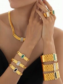 1PC18kGoldplatedRetro Personalized Honeycomb Design Bracelet Inlaid With Rhinestones - Bracelet - View 2