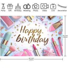 1入組化妝美容Happy Birthday背景幕布，210*150/150*100/100*75CM公主粉色魅力化妝美妝攝影背景甜美橫額派對裝飾攝影棚拍攝道具 - 彩色 - 查看 5