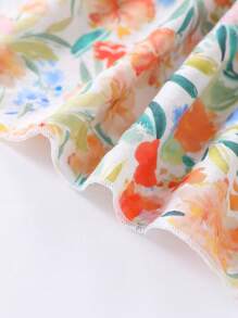 1件幼兒女童假期風格露肩小花裙，夏季款