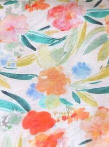 1件幼兒女童假期風格露肩小花裙，夏季款