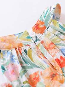 1件幼兒女童假期風格露肩小花裙，夏季款