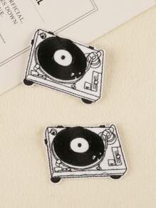1 Bộ 2 miếng vải thiết kế máy ghi âm cổ điển đen trắng, miếng vá vải, phong cách hoạt hình đáng yêu, miếng dán may bằng sắt tự làm, thích hợp cho quần áo, túi xách, mũ, v.v. - Đen và trắng - Xem 1