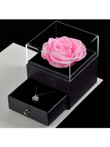 1PC Eternal Rose Gift Box Preserved Red Rose Necklace Box Forever Red Rose With Heart Necklace Real Flower Box For Her On Valentine'S Day Anniversary