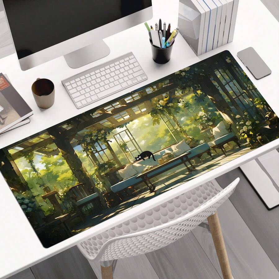 1入組，雙面皮革材質，長方形鼠標墊，現代藝術，可愛貓咪桌墊，動漫可愛桌墊，遊戲鼠標墊，大號鼠標墊，動漫桌墊，適用於電腦和電競鍵盤墊，客廳臥室辦公室配件裝飾性桌面理想禮品 - 彩色 - 查看 1