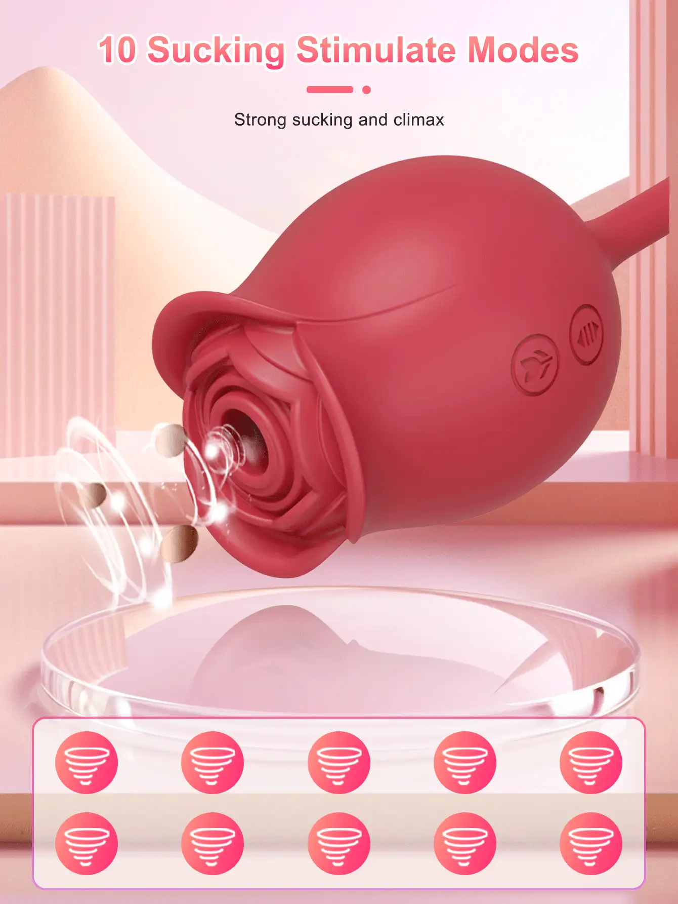 Juguete sexual con forma de rosa para estimulación clitoriana con vibración y succión, estimulador clitoriano y G-spot con 10 modos de vibración, juguete sexual para adultos