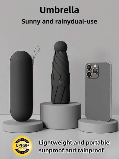 1 pieza Paraguas mini de doble uso para protección UV contra la lluvia y el sol, paraguas plegable portátil con recubrimiento UV, 6 varillas reforzadas, negro para escuela, oficina, hogar, viajes, útiles escolares, primavera y verano, regalos para damas de honor, decoración de habitación y dormitorio, playa, viajes, para hombres, para mujeres, vacaciones, artículos lindos