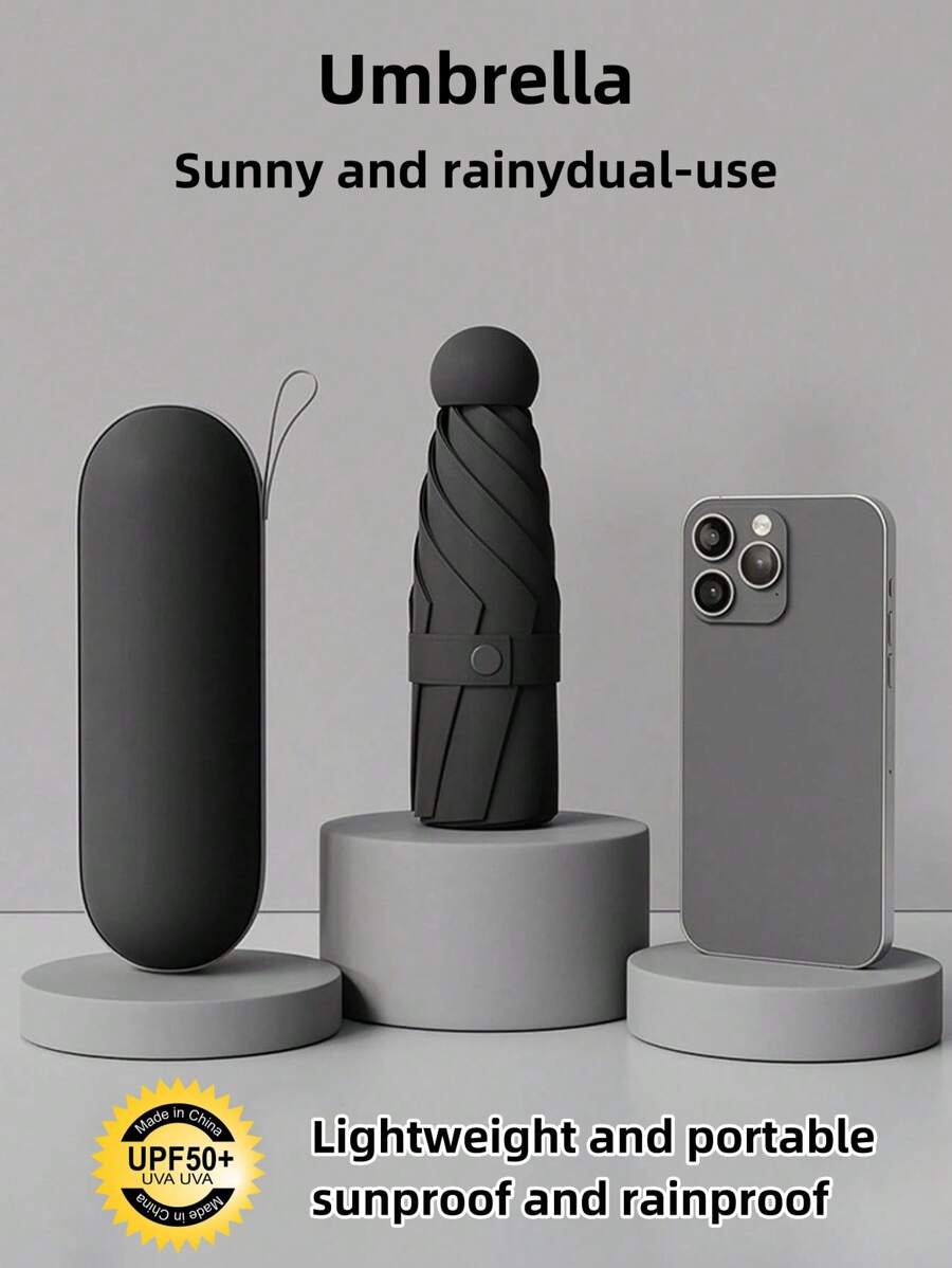 1pc Uv Protection Rain/Sun Dual-Use Mini Umbrella, Portable Pocket Umbrella With Uv Coating, 6 Bone Reinforced Folding Sun Umbrella, Black For School,Office,Household,Travel, Back To School Supplies,Spring Summer Picks,Brides Maid Gifts,Room,Bedroom Decor,Beach,Travel,For Men,For Women,Vacation,Cute Stuff,Mother's Day Gift,Bedroom Decor,Garden,Kitchen Decor,Summer,Beach,Travel Essentials,Room Decor,Squishy,Graduation