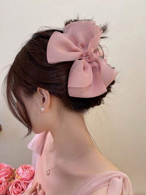1pc Pink Gentle Mesh Hair Clip For Women, Back Head Hair Claw Hair Accessory, Suitable For Daily Use Pink Accessories Valentine's Day Valentines Hair Clips Hair Jaw Clip Hair Clamps Hair Clutch Hair Catcher Clip, Claw Clip Fall Winter Hair Accessories For Women Bows For Vacation Outfits Woman
