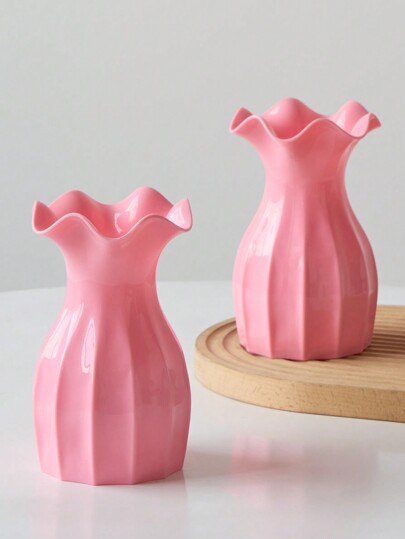 1pc Ceramic Look Plastic Vase Wit Unbreakable Tulips Roses Flowers Home Living Room, Tafel Birthday Graduation Back To School Room Supplies Flower Glass view 6