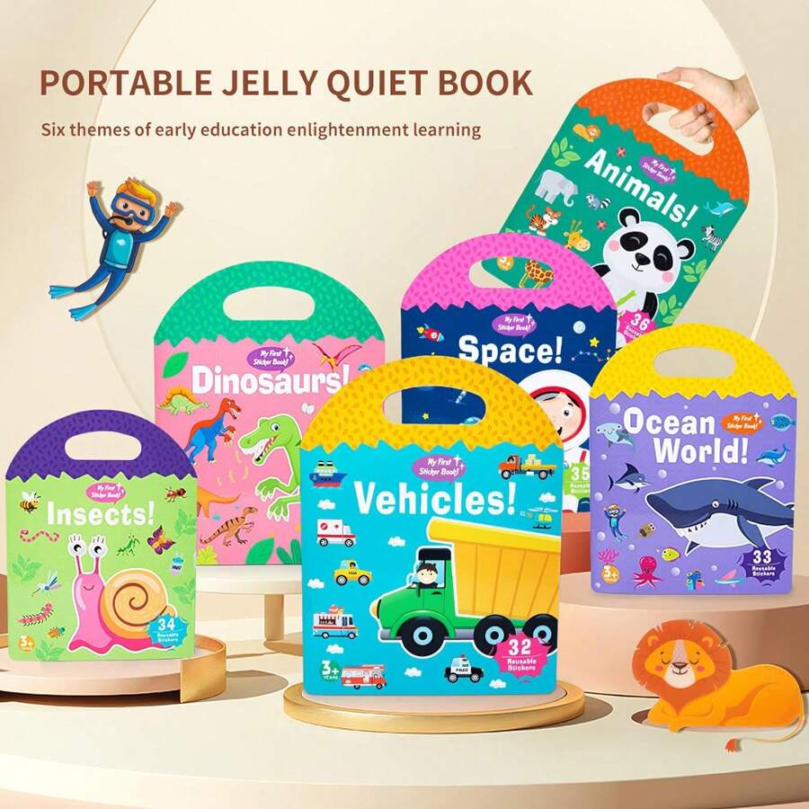 Reusable Children Sticker Book, Kids Ocean Animal & Vehicle Exploration Stickers, Portable Toddler Gel Sticker Activity Book, Ocean Wildlife & Vehicle Learning Sticker Set - Multicolor - View 1