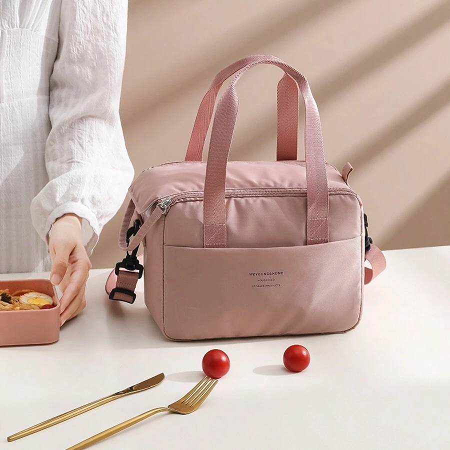 Thick Insulated Lunch Bag, Suitable For Outdoor Camping, Portable Thermal Lunch Box With Insulated Bag And Ice Pack, Lunch Backpack For School, Teachers, Classroom, Women's Lunch Box Bag, School Supplies Bag - Baby Pink - View 1