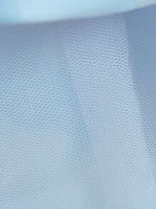 Vestido elegante de fiesta de cumpleaños con aplicación de perlas falsas y lazo de malla para niñas preadolescentes, adecuado para bodas y bailes de graduación, no incluye diadema - Celeste - Ver 10