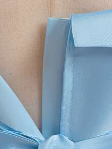 Vestido elegante de fiesta de cumpleaños con aplicación de perlas falsas y lazo de malla para niñas preadolescentes, adecuado para bodas y bailes de graduación, no incluye diadema - Celeste - Ver 9