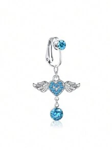 1入組藍色蝴蝶形鋯石女性肚臍夾，帶心形吊墜，無穿刺肚臍環裝飾 - 彩色 - 查看 12