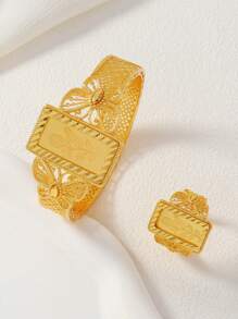 2pcs/Set Butterfly Rectangle Udan Rose Copper Jewelry Set For Women - 24k Gold Plated Copper - Yellow Gold - View 7