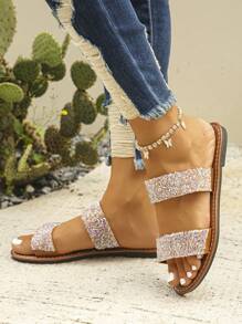 Zapatillas de mujer con purpurina brillante, zapatos planos informales de verano, sandalias ligeras de playa - color - Ver 6