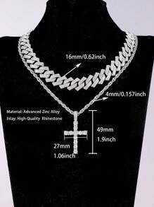 2PCS Necklace Paired With Vintage Cross Pendant Necklace Made Of Rhinestone Material Fashionable Vintage Set Birthday Gift For Men