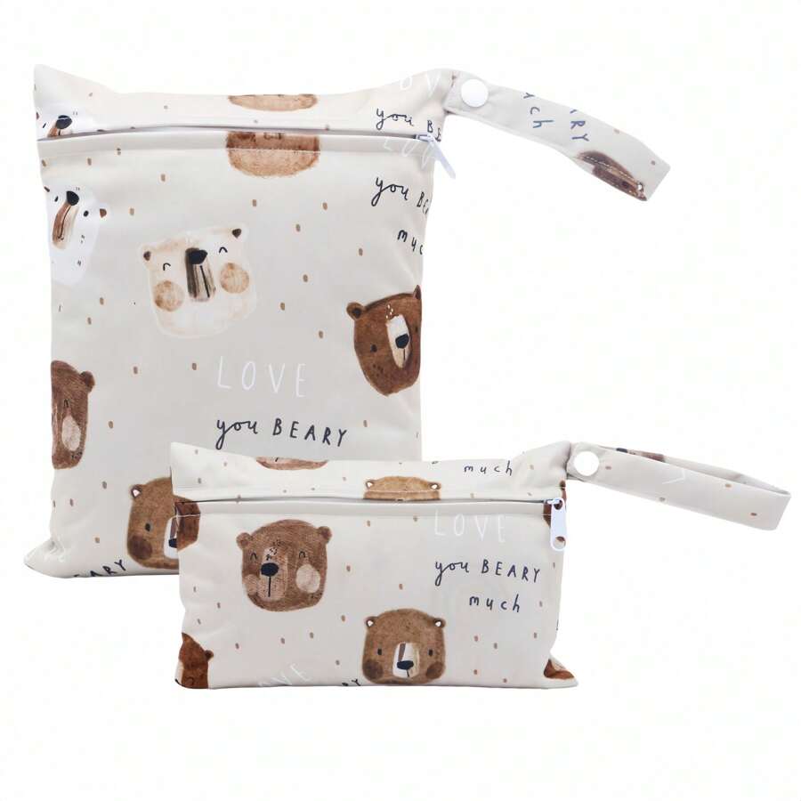2 Pcs Digital Prints Cloth Diaper Bag Set Zipper Pocket Multi-Functional Washable Bags, For Travel Storage Wet Bags - Multicolor - View 1