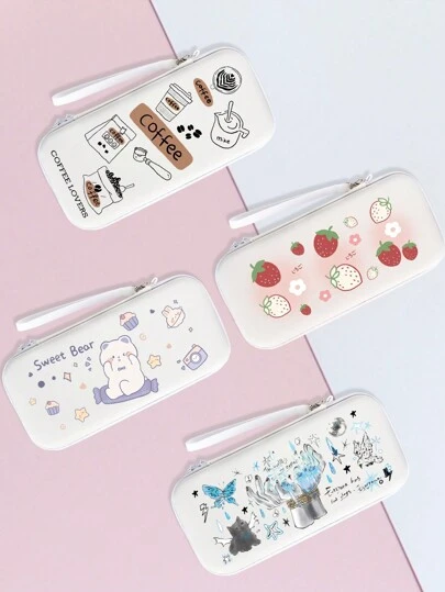 1PC Cartoon Flower Bear Pattern Switch Storage Bag NS Game Console Lite Protective Case Portable Tote Travel White Bag
