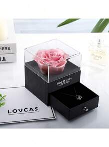 1PC Eternal Rose Gift Box Preserved Red Rose Necklace Box Forever Red Rose With Heart Necklace Real Flower Box For Her On Valentine'S Day Anniversary