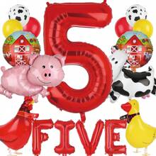 Globos de animales de granja con temática de vaca y cerdo para decoración de fiesta de cumpleaños de 1º, 2º, 3º, 4º o 5º año (Globos de látex con diseño de vaca, Globos de animales caminantes, Globos de papel de aluminio con diseño de gallo y pato, Globos de números y letras con banner grande)