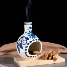 MOUGIGI 手工陶瓷Palo Santo香薰器 - 迷你Chimenea香薰盤，適用於焚燒Palo Santo和香薰棒 - 用於冥想的白薩草支架和裝飾物 - 白色 - 查看 3