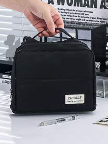 1 Peça Estojo grande de capacidade grande de cor sólida simples para estudantes, Bolsa de armazenamento com múltiplas camadas grossas de tecido para artigos de papelaria e cosméticos, De volta para a escola, De volta às aulas, Materiais escolares, Estojo de lápis, Mochila escolar