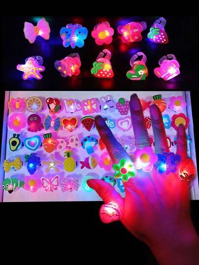 動物花カートゥーン LED 点滅ライトフィンガーライト カラーマジックライト 1個/10個/25個/50個セット、パーティー、集会、結婚式、誕生日、コンサート、卒業式、サンタクロースの光リング、暗闇で光るパーティー装飾品、新年のクリスマスハロウィンの小さな贈り物、プレゼント配布お気に入りの贈り物