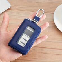 1pc Premium PU Leather Car Key Cover - Durable & Stylish Protection With Zipper Closure For Smart One-Button Start Remote Control, Business-Grade Waist Hanging Case