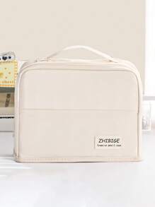 1 Peça Estojo grande de capacidade grande de cor sólida simples para estudantes, Bolsa de armazenamento com múltiplas camadas grossas de tecido para artigos de papelaria e cosméticos, De volta para a escola, De volta às aulas, Materiais escolares, Estojo de lápis, Mochila escolar