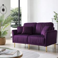 Eggplant Velvet Round Arm Loveseat 2 Seat Sofa With 2 Throw Pillows - 白色 - 查看 9