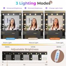 Makeup Vanity Desk With Power Outlets, Makeup Table With Lighted Mirror And Glass Tabletop For Bedroom - trắng - Xem 6