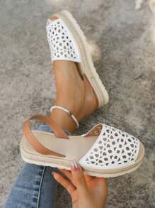 Alpargatas de mujer con punta abierta y suela gruesa de moda, múltiples colores, sandalias ligeras y cómodas con cuerda - Blanco - Ver 1