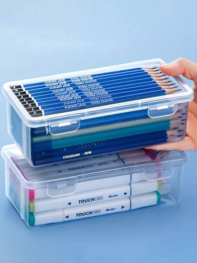 1/2 件大容量透明收纳盒、铅笔蜡笔文具便签收纳盒、DIY 工艺品工具箱、办公室学校桌面抽屉收纳用品