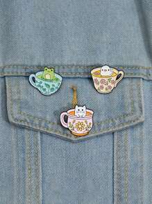 5pcs Creative Cute Animal Cup Shaped Brooch Pin Cartoon Badge, Fashionable Jewelry Suitable For Daily Wearing On Clothes & Backpacks By Men And Women