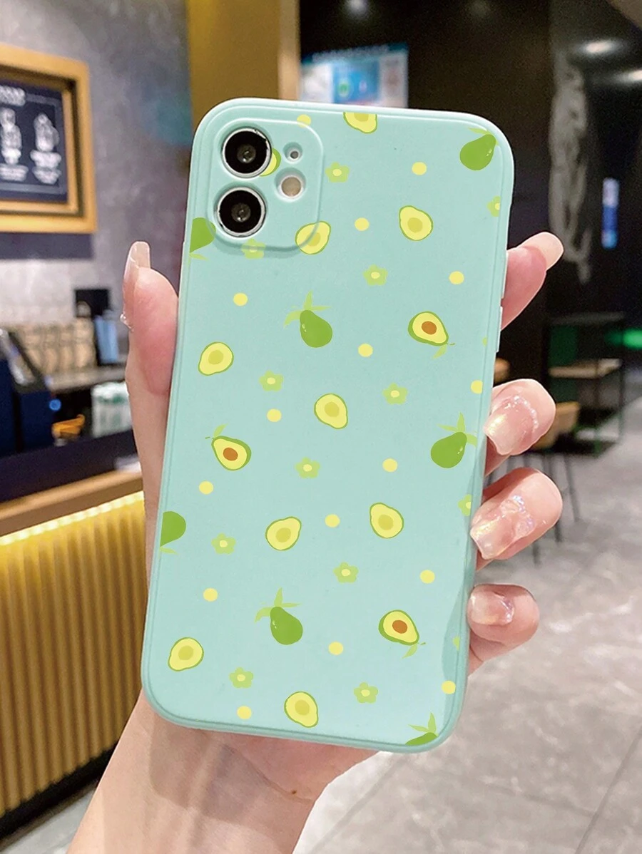 1入簡約綠色星星＆酪梨圖案粉紅磨砂魔方手機殼，適用於蘋果/三星/小米/紅米/VIVO/OPPO - 淡青色 - 查看 1