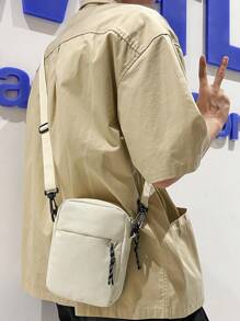 peach tree 1 件时尚简约纯色迷你斜挎包，休闲日常百搭轻便防水尼龙单肩包，小方形斜挎包，适合骑行、运动和度假旅行，节日户外学生礼物，男士笔记本电脑趣味礼物，皮包旅行必备品，节日必备品，男士包包，露营单肩包，男士包包，夏季返校 - 白色 - 查看 3