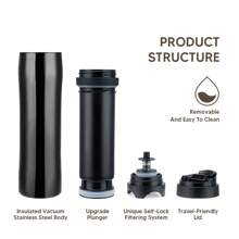 Bình pha cà phê Pháp cầm tay nguyên bản, cách nhiệt, cốc du lịch bằng thép không gỉ, cách nhiệt - Đỏ - Xem 6