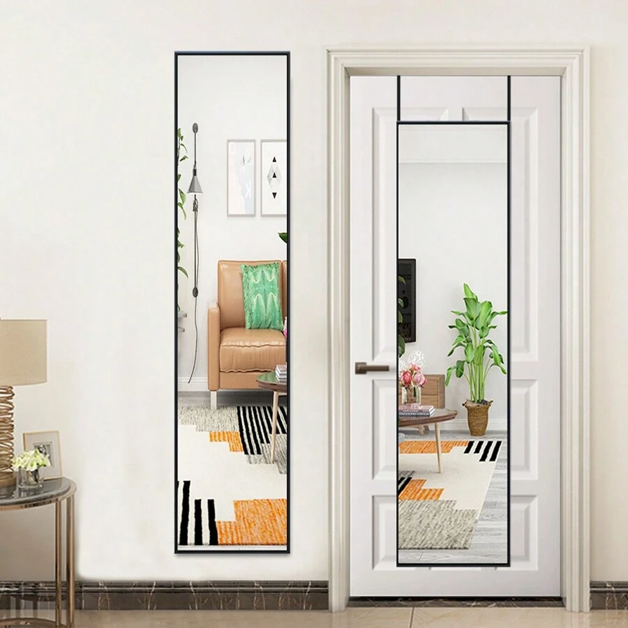 LIVINGANDHOME Living And Home Metal Frame Over The Door Full Length Mirror - Black - View 1