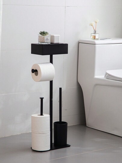 1pc Easy-Install Freestanding Toilet Paper Holder With Storage - No Drill, Wrought Bathroom Organizer Bathroom Decor Fall Decor