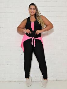 Plus Size Sports Leggings & Pants - 玫紅色 - 查看 4